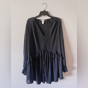 H&M Navy Babydoll Button-down Front Mini Dress